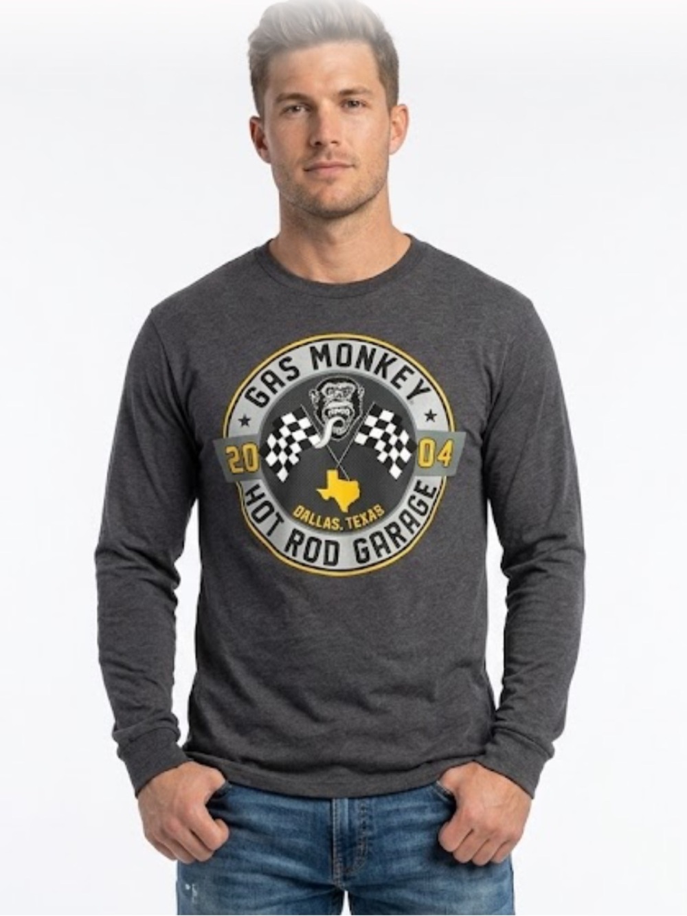 Gas Monkey Hot Rod Garage Gray Long Sleeve Shirt - Size Large